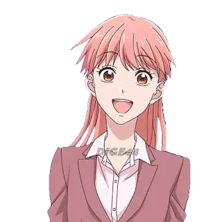 😃 Anime, Ragazza, Capelli rosa, Sorridendo, Personaggio, Carino, Cartone animato telegram sticker