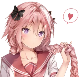 😘 Astolfo Anime, Manga, Lindo, Pelo Rosa, Amor, Corazón, Uniforme Escolar, Personaje de Anime telegram sticker