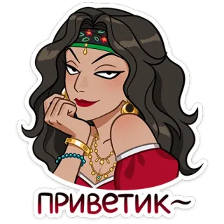 👋 ПРИВЕТИК~ 여자, 인사, 갈색 머리, 만화, 캐릭터, 러시아 telegram sticker