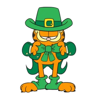 😺 Garfield Garfield, St. Patrick's Day, cartoon, cat, green, hat, lucky whatsapp sticker