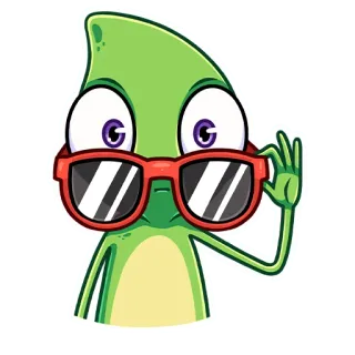 😦 thằn lằn, kính râm, ok, hoạt hình, xanh lá cây, nhãn dán whatsapp sticker