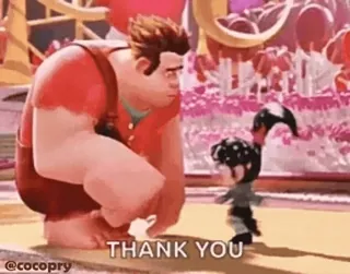🤗 Wreck-It Ralph THANK YOU ¡Rompe Ralph!, Gracias, Ralph, Vanellope, Disney, Animación telegram sticker
