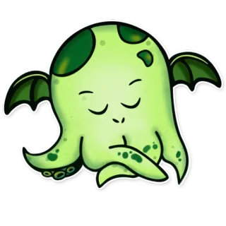 😒 criatura, monstro, fofo, kawaii, verde, tentáculos, sonolento telegram sticker