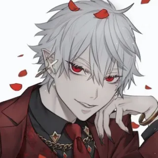 🤍 anime, character, demon, red, white hair, earrings, suit whatsapp sticker