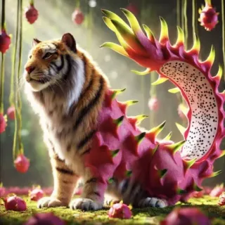 🤩 tigre, frutto del drago, animale, ibrido, frutta, fantasy, natura telegram sticker