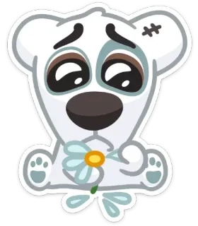 😔 медведь, мультфильм, милый, грустный, цветок, животное, стикер whatsapp sticker