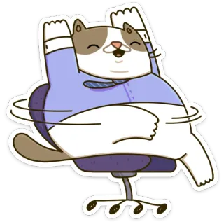 🥳 cat, office chair, cartoon, business, happy, sticker whatsapp sticker