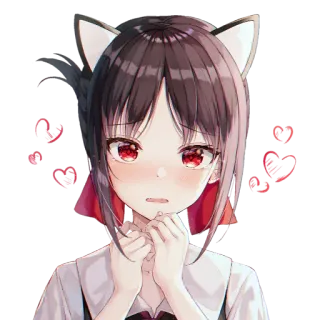 🌈 Anime, Oreilles de chat, Kawaii, Rougeurs, Coeurs, Mignon, Dessin animé, Fille telegram sticker