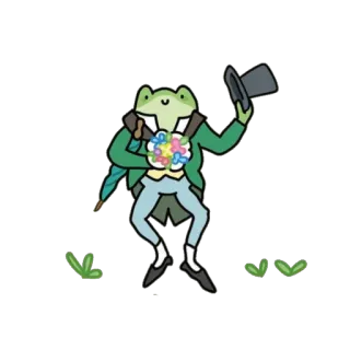 👨 ếch, dễ thương, hoạt hình, bảnh bao, hoa, động vật, lưỡng cư, mũ chóp telegram sticker