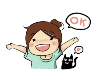 👌 OK carino, cartone animato, gatto, ragazza, ok whatsapp sticker