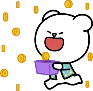 💵 niedźwiedź, pieniądze, monety, kreskówka, szczęśliwy, podekscytowany telegram sticker