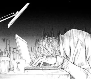 😪 stressato, stanco, lavoro, computer, anime, manga telegram sticker