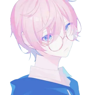 😒 Anime Junge, pinke Haare, Brille, süß, Porträt whatsapp sticker