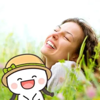 😌 femme, fille, dessin animé, joyeux, joie, été, nature telegram sticker