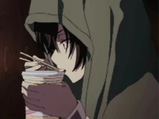 🥀 anime, eating, hoodie, chopsticks, asian food telegram sticker