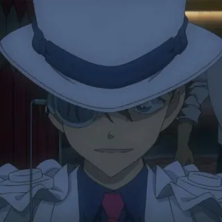 ⚜ Kaito Kid Detective Conan anime, manga, Kaito Kid, Detective Conan, hat, monocle, white suit telegram sticker