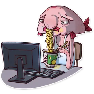 🍜 Personnage, Nouilles, Ordinateur, Manger, Dessin animé telegram sticker
