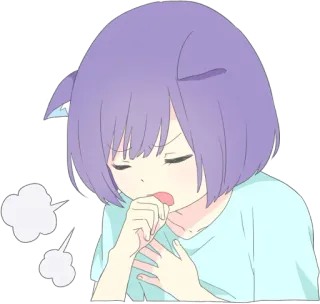 😷 Аниме, Девушка, Болен, Кашель, Уставший, Мультфильм, Каваий whatsapp sticker