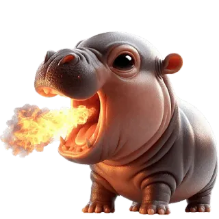 🐲 カバ, 動物, かわいい, 火, 漫画, 哺乳類, デジタルアート whatsapp sticker