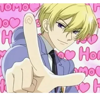 🏳️‍🌈 Homo anime, blond włosy, wskazywanie, serca telegram sticker