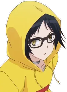 😠 anime, cartoon, girl, hoodie, glasses, character whatsapp sticker
