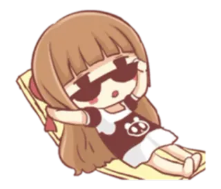 😎 Anime, Mädchen, Cartoon, Sonnenbrille, liegend, entspannt, süß, Chibi telegram sticker