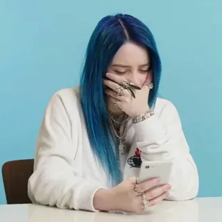 🤭 Billie Eilish singer, celebrity, blue hair, woman, person, billie eilish telegram sticker