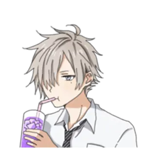 😗 anime, drinking, casual, grey hair, teenager, youth telegram sticker