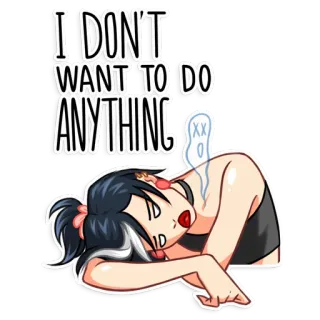 😵 I DON'T WANT TO DO ANYTHING preguiçoso, cansado, procrastinação, exausto, relaxamento, desenho animado, personagem, letárgico whatsapp sticker
