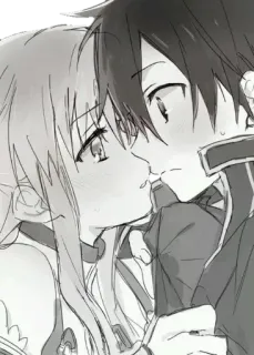 ❤ Kirito, Asuna Sword Art Online Anime, Coppia, Bacio, Romance, Manga telegram sticker