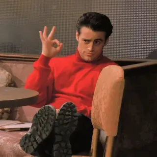 👌 Joey Tribbiani Friends attore, serie TV, commedia, maglione rosso, amico telegram sticker