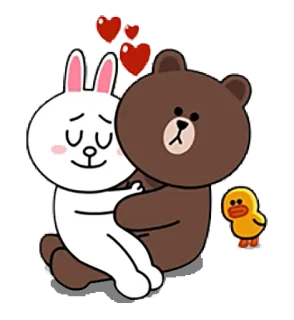 😍 Brown Bear and Cony Rabbit медведь, кролик, утка, сердечки, любовь, милый, мультик telegram sticker