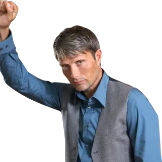 💃 Mads Mikkelsen actor, retrato, hombre, pelo gris, chaleco telegram sticker