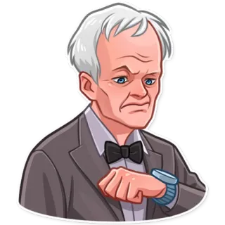 👨‍🦳 남자, 인물 사진, 나비 넥타이, 손목 시계, 회색 머리 telegram sticker