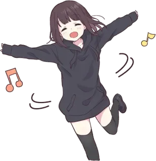 🎼 chica anime, lindo, bailando, alegre, notas musicales, dibujos animados, feliz telegram sticker