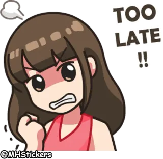 😡 TOO LATE !! angry, cartoon, character, annoyed, frustrated, too late telegram sticker