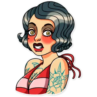 😬 woman, tattoo, pin-up, illustration, vintage, retro whatsapp sticker