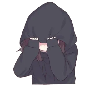 🤐 Anime, Triste, Felpa con cappuccio, Ragazza, Volto nascosto telegram sticker