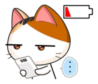 🔋 gato, bateria fraca, smartphone, cansado, adesivo whatsapp sticker