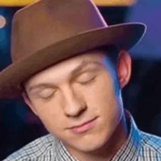 ⚙ Tom Holland actor, sombrero, retrato, celebridad whatsapp sticker