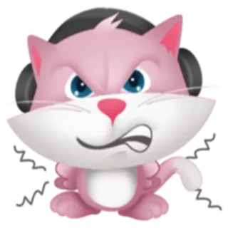 😡 gatto, rosa, cuffie, animale, cartone animato, arrabbiato telegram sticker