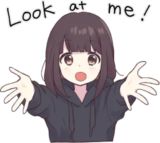 🙌 Look at me! anime girl, cartoon, kawaii, cute, look at me telegram sticker
