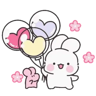 😊 兔子, 可爱, 爱心, 气球, 花 telegram sticker