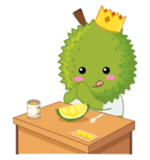 😋 Durian, Owoc, Król, Korona, Jedzenie, Kreskówka, Stół telegram sticker