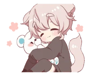 🧸 Animé, Chibi, Mignon, Kawaii, Chat, Ours, Câlin, Dessin animé telegram sticker