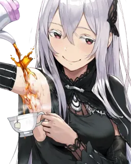 🤯 Anime, Mädchen, Tee, Einschenken, Lächelnd whatsapp sticker