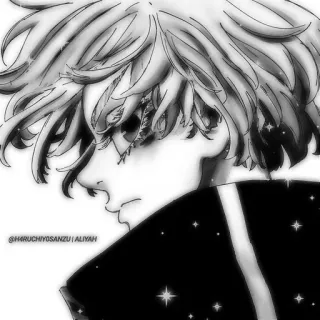 🌟 @HARUCHIYOSANZU | ALIYAH Аниме, Манга, Черно-белый, Искусство, Портрет, Рисунок telegram sticker