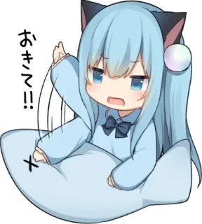 🦄 おきて Garota anime, Chibi, Orelhas de gato, Acordar, Fofo, Sonolento telegram sticker