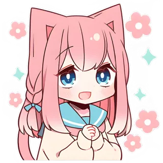 😍 Anime, Słodkie, Kocia dziewczyna, Kawaii, Chibi, Manga, Różowe włosy, Wielkie oczy telegram sticker