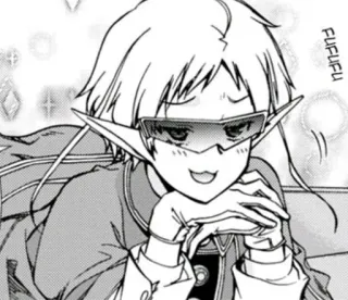 😁 FUFUFU Anime, Mangá, Elfo, Sorriso, Óculos, Fofo telegram sticker